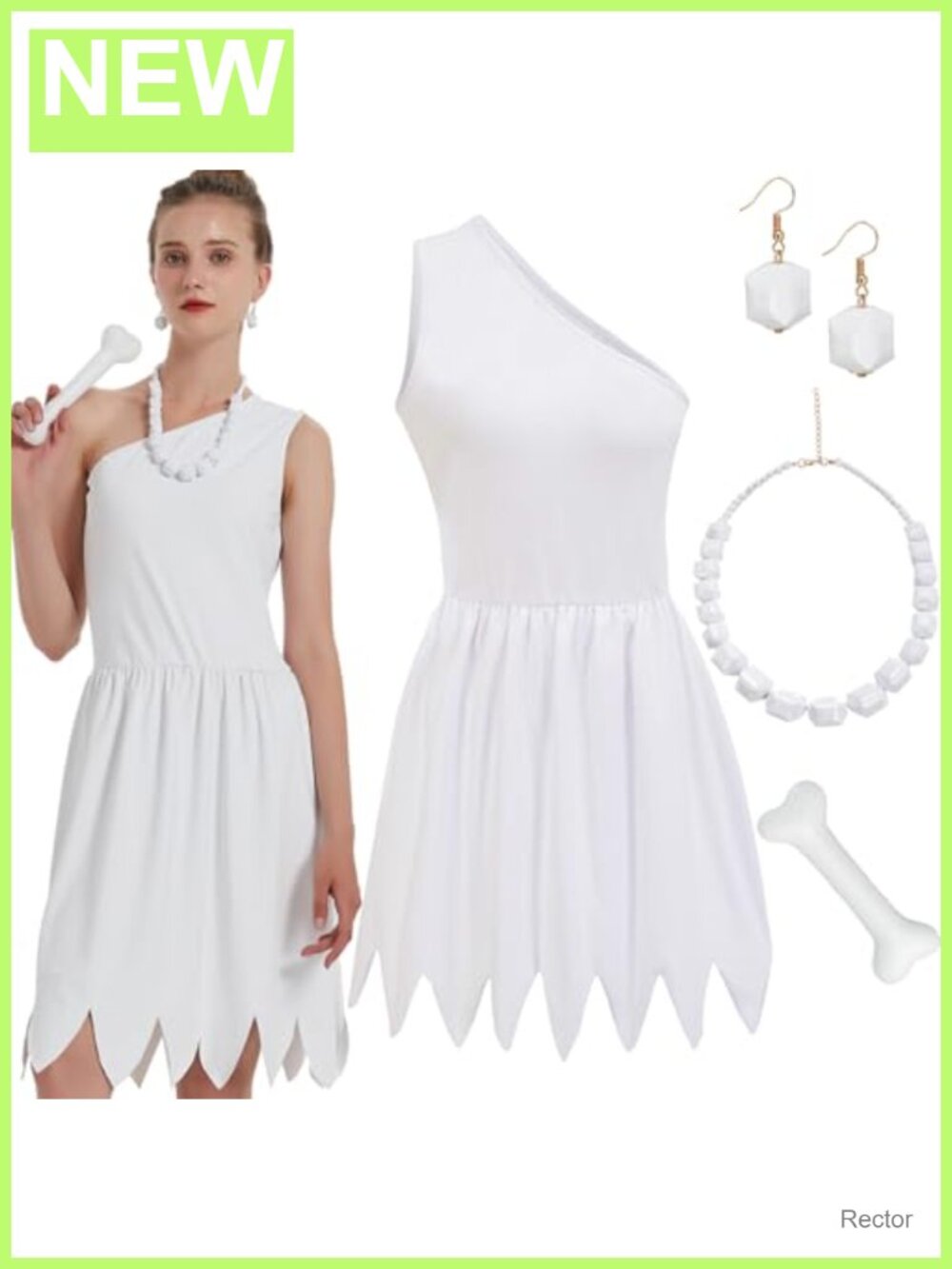 Women's Caveman Halloween White Dress Costume